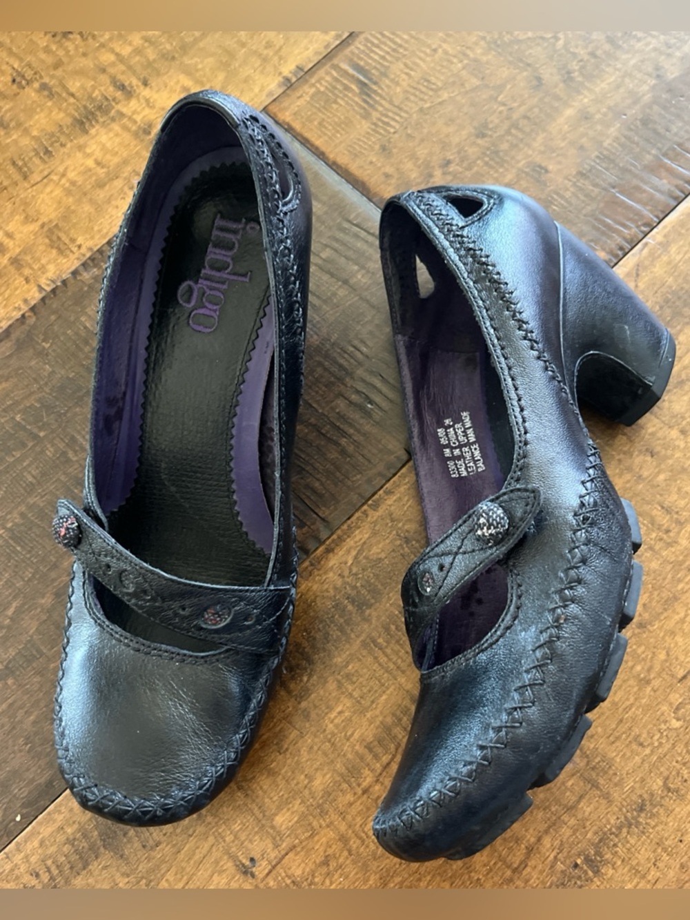 Clarks Indigo comfy black leather chunky heeled Mary Janes sz 8